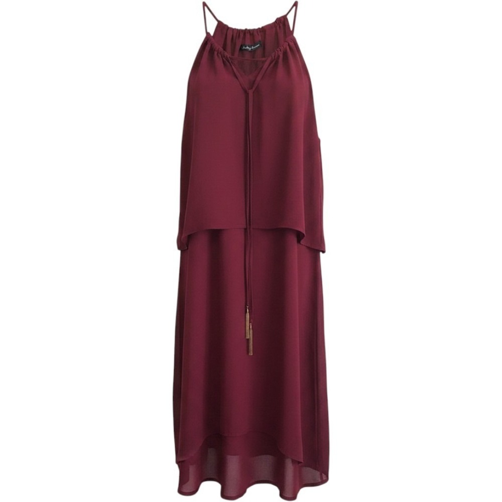 Something Borrowed Dress Womens S Burgundy Layered High Low Halter Tassel Accent